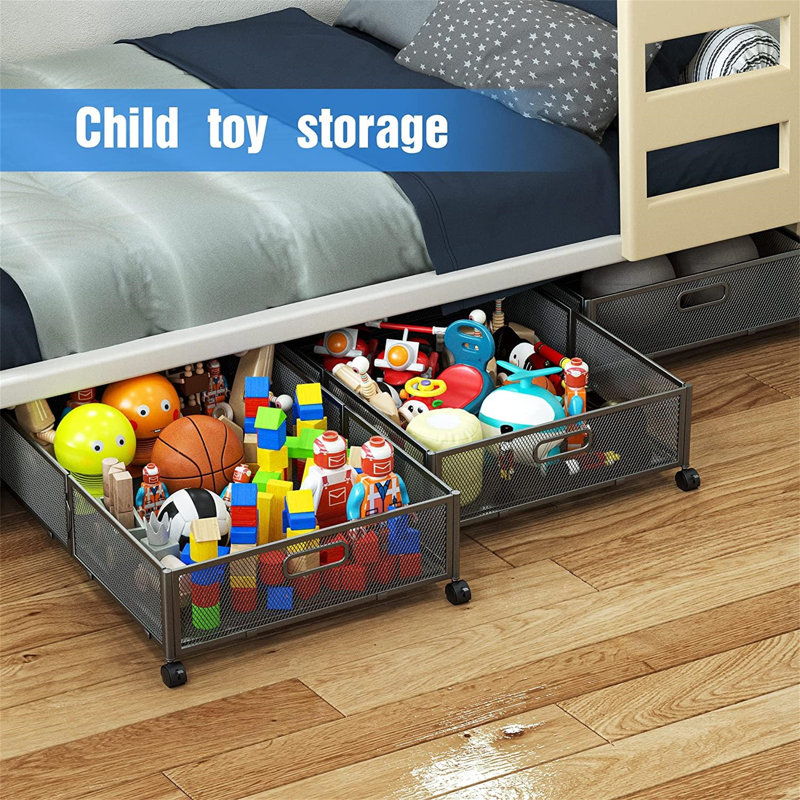 Rebrilliant Under Bed Storage With Wheels Underbed Storage Containers Drawers Under Bed Shoe Storage Organizer For Bedroom Clothes Shoes Blankets 2PCK BLACK Wayfair